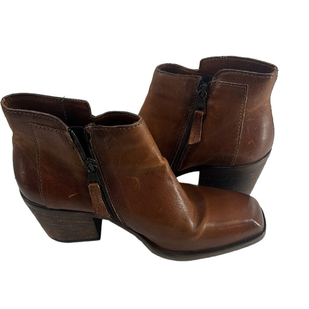 Mjus boots bootie stacked chunky heel brown leather square toe fall sz 8.5 - Picture 11 of 14